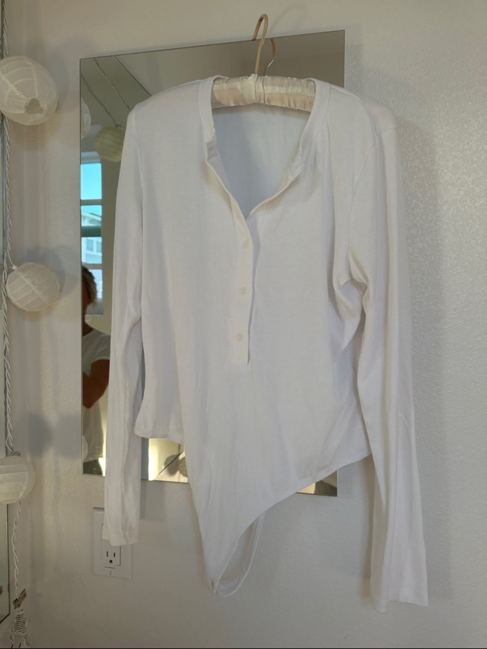 Anthropologie White Long-Sleeve Henley Bodysuit